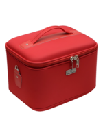 Vanity rigide pour rangement de maquillage et accessoires femme en similicuir rouge pratique et elegant avec poignee