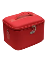 Vanity rigide pour rangement de maquillage et accessoires femme en similicuir rouge pratique et elegant avec poignee