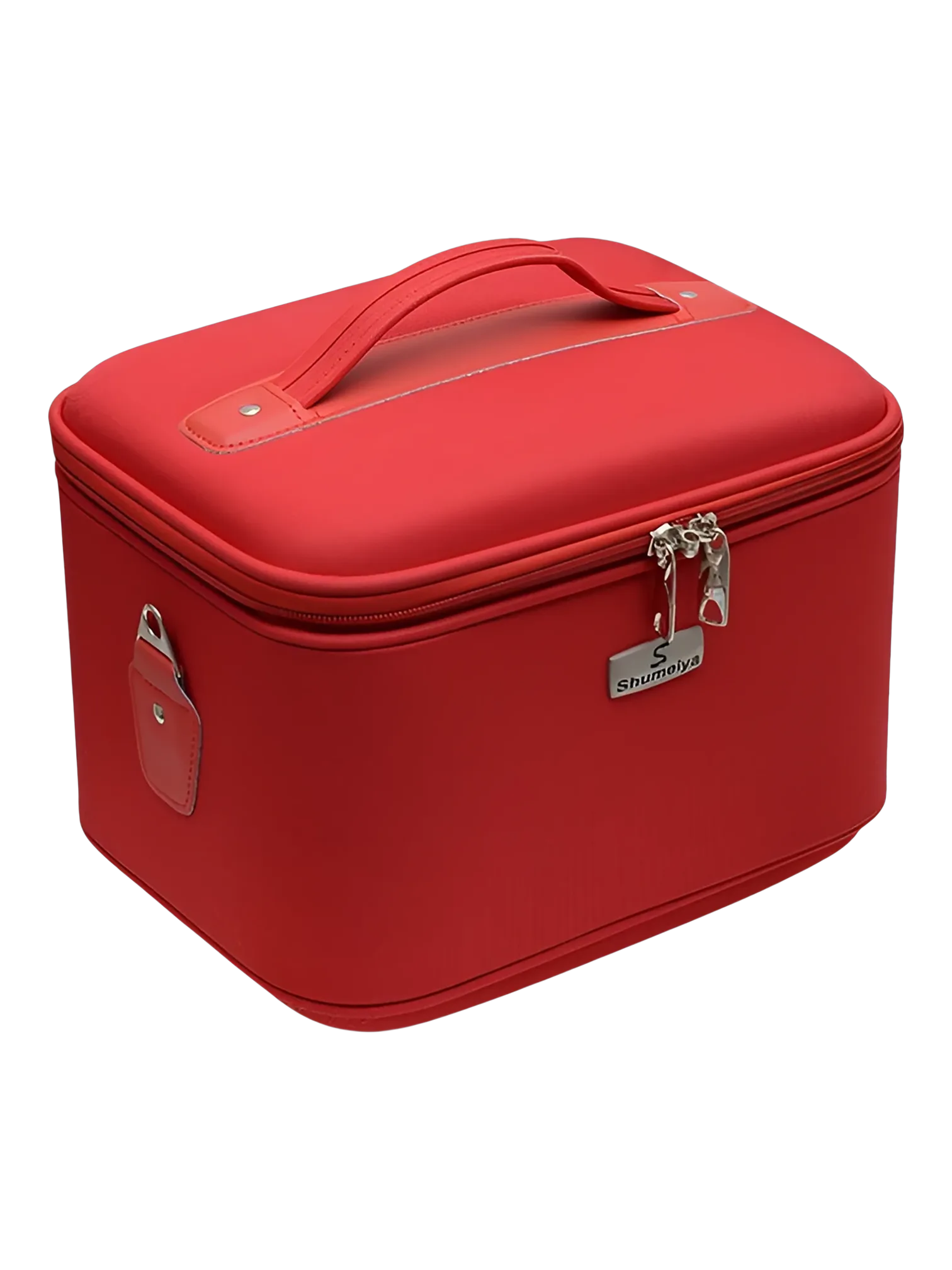 Vanity rigide pour rangement de maquillage et accessoires femme en similicuir rouge pratique et elegant avec poignee
