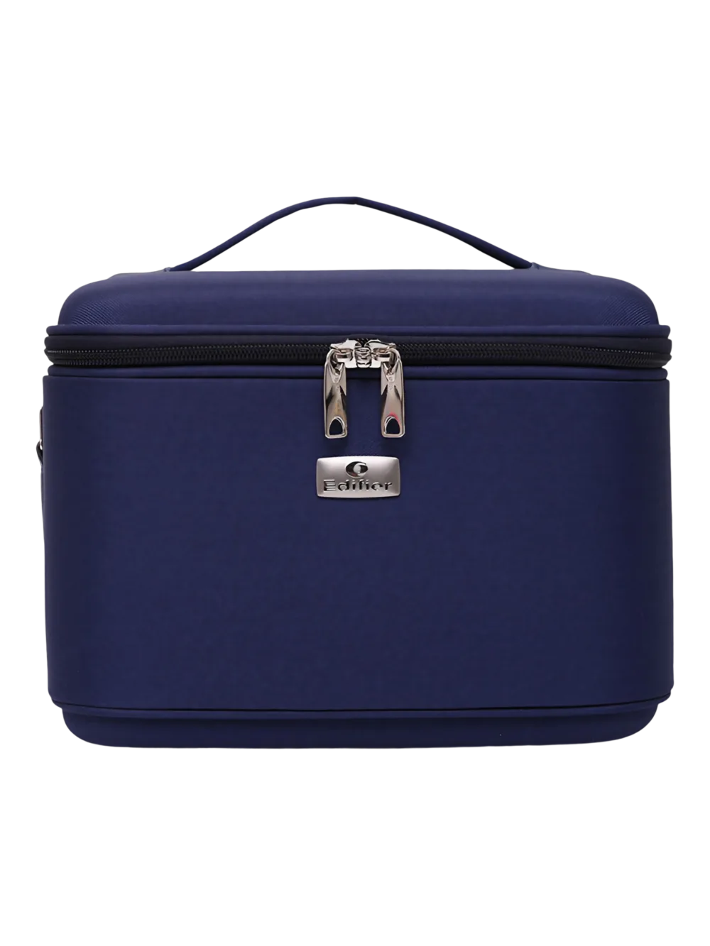 Vanity rigide pour rangement de maquillage et accessoires femme en tissu navy compacte avec poignée pratique Vanity rigide pour rangement de maquillage et accessoires femme en tissu navy compacte avec poignée pratique