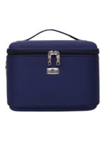 Vanity rigide pour rangement de maquillage et accessoires femme en tissu navy compacte avec poignée pratique Vanity rigide pour rangement de maquillage et accessoires femme en tissu navy compacte avec poignée pratique