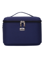 Vanity rigide pour rangement de maquillage et accessoires femme en tissu navy compacte avec poignée pratique Vanity rigide pour rangement de maquillage et accessoires femme en tissu navy compacte avec poignée pratique