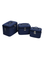 Vanity rigide pour rangement de maquillage et accessoires femme en tissu navy taille variée avec poignées pratiques