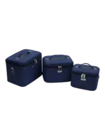 Vanity rigide pour rangement de maquillage et accessoires femme en tissu navy taille variée avec poignées pratiques