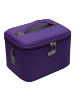 Vanity rigide pour rangement de maquillage et accessoires femme en tissu violet avec poignée ergonomique et fermeture éclair