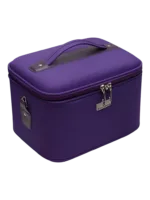 Vanity rigide pour rangement de maquillage et accessoires femme en tissu violet avec poignée ergonomique et fermeture éclair Vanity rigide pour rangement de maquillage et accessoires femme en tissu violet avec poignée ergonomique et fermeture éclair