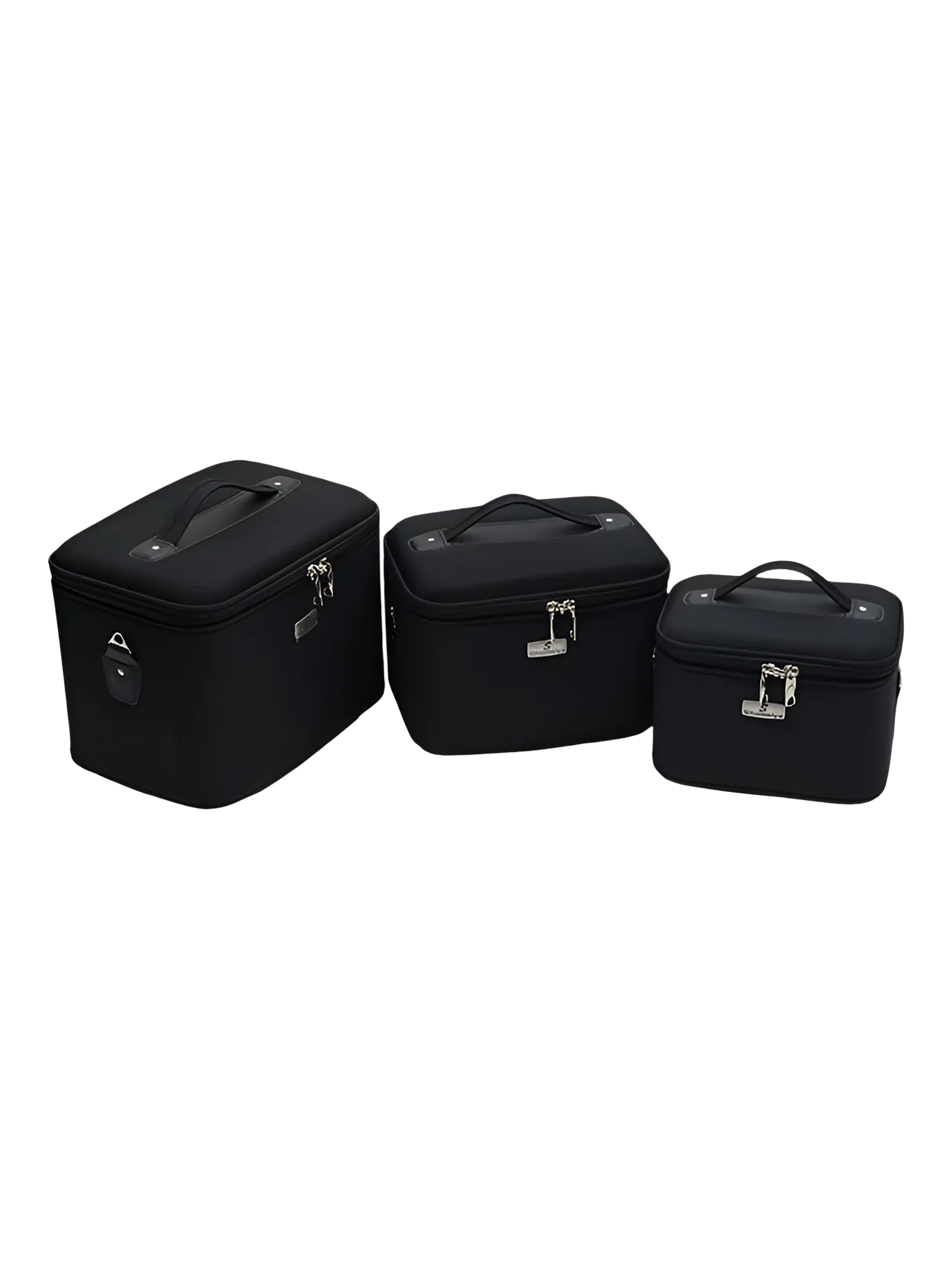 Vanity rigide pour rangement de maquillage et accessoires femme noir en ensemble de trois tailles pratique et performant