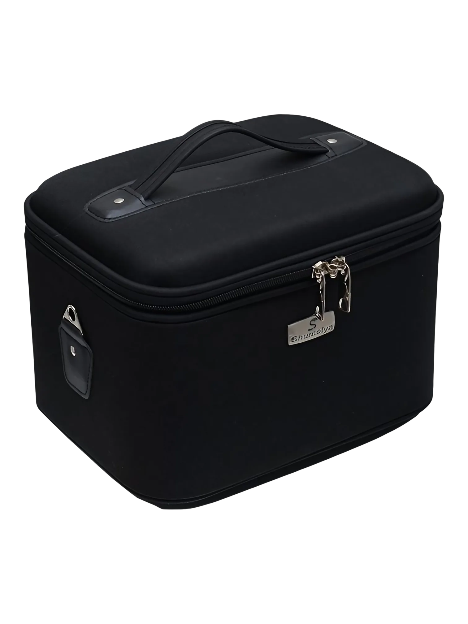 Vanity rigide pour rangement de maquillage et accessoires femme noire compacte pour femme avec anse et fermeture éclair