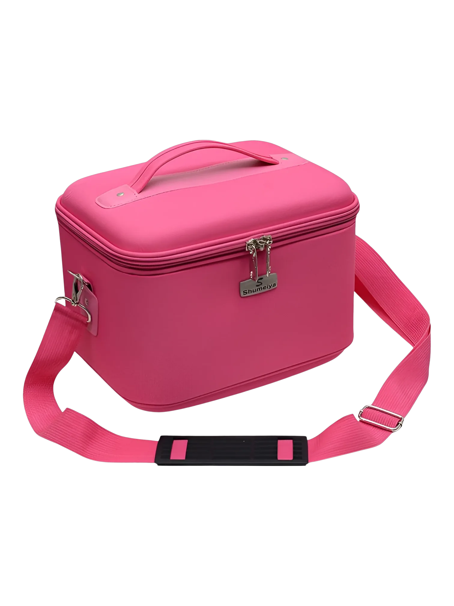 Vanity rigide pour rangement de maquillage et accessoires femme pink cosmetic case with shoulder strap and secure lock