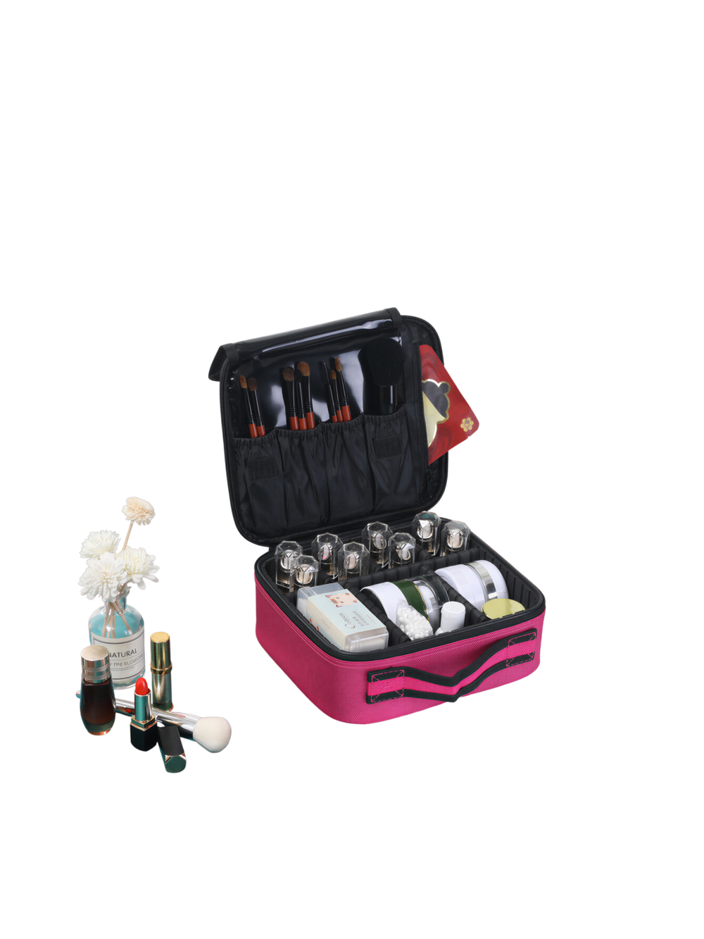 Allette de maquillage professionnelle de transport déplacement quotidien compatible valise rose pratique pour maquillage avec pinceaux et produits Allette de maquillage professionnelle de transport déplacement quotidien compatible valise rose pratique pour maquillage avec pinceaux et produits