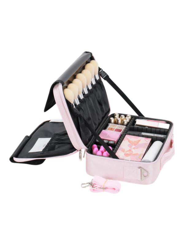 Mallette de maquillage professionnelle compacte avec rangements modulables variation petit format rose