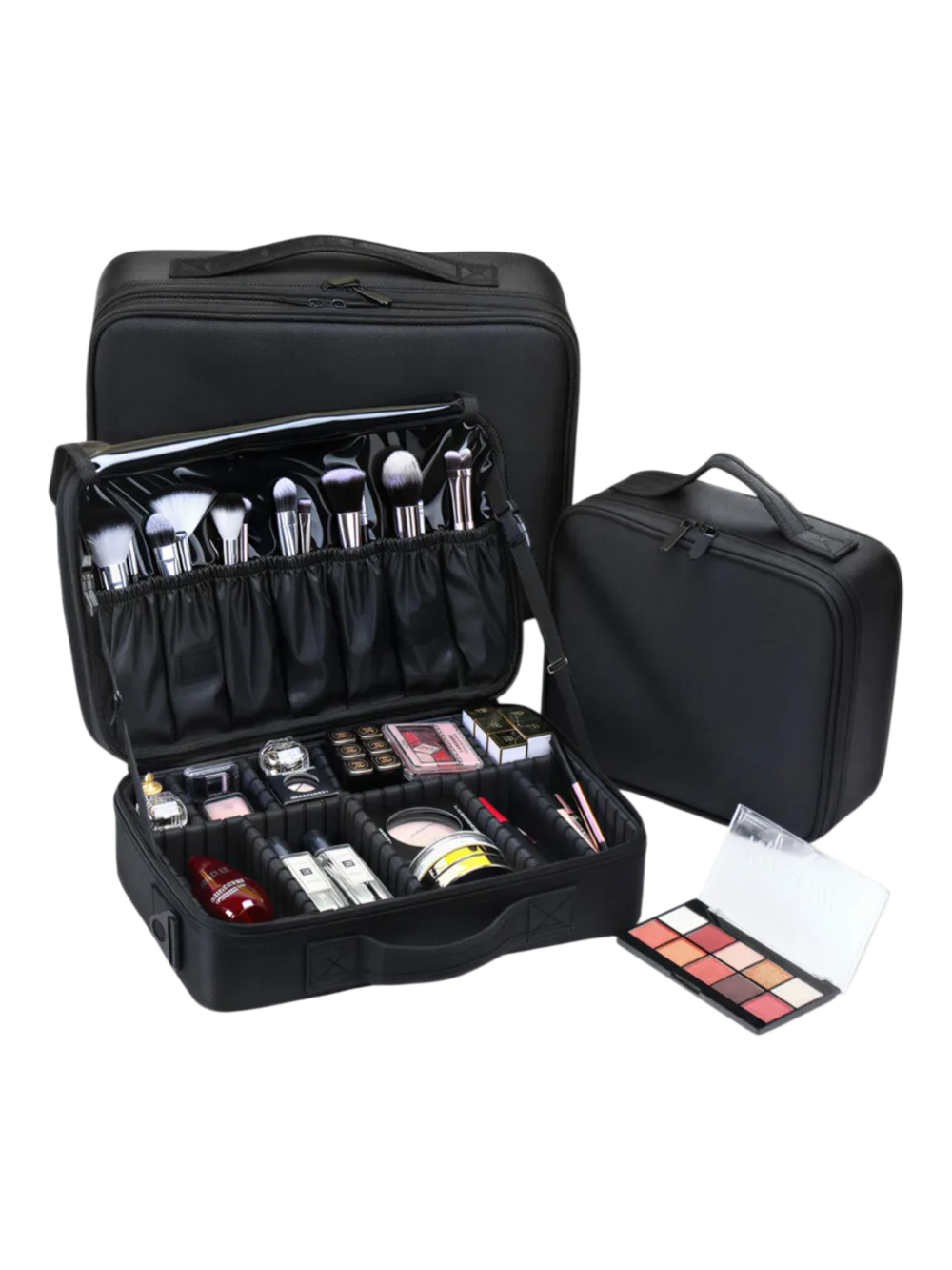 Mallette de maquillage professionnelle de transport avec bandouliere et rangements modulables variation noir grand format Mallette de maquillage professionnelle de transport avec bandouliere et rangements modulables variation noir grand format