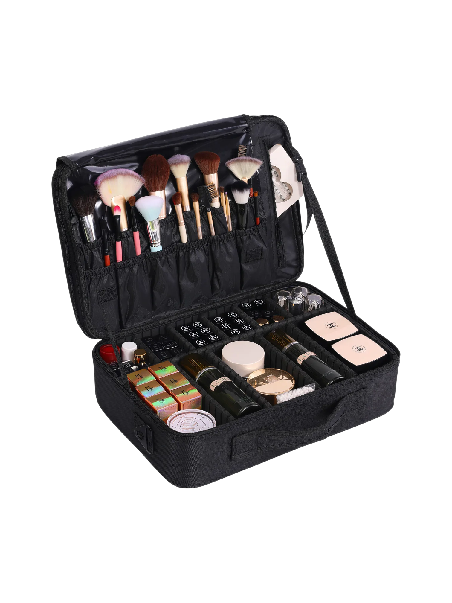 Mallette de maquillage professionnelle de transport pour déplacement quotidien compatible valise avec brosses de maquillage et accessoires