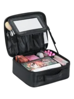 Mallette de maquillage professionnelle mini avec miroir et rangements modulables variation noir