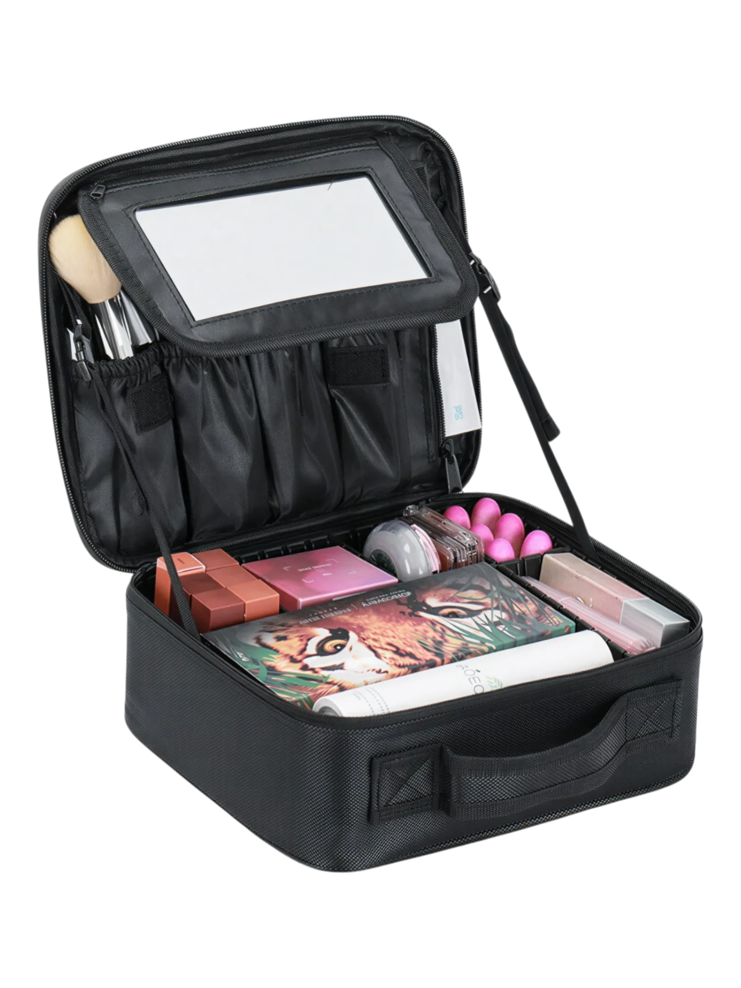 Mallette de maquillage professionnelle mini avec miroir et rangements modulables variation noir