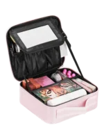 Mallette de maquillage professionnelle mini avec miroir et rangements modulables variation rose