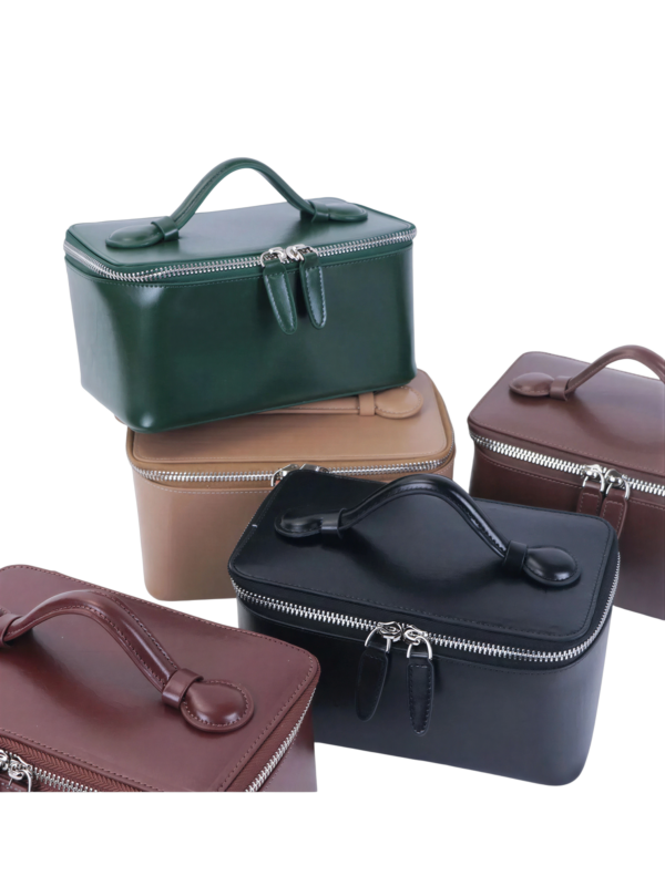 Petit vanity trousse de maquillage en cuir véritable avec multiples couleurs et formats résistants aux rayures élégantes avec poignée