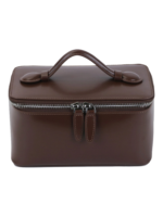 Petit vanity trousse de maquillage en cuir véritable brun avec poignée et fermeture éclair élégante pour transport pratique Petit vanity trousse de maquillage en cuir véritable brun avec poignée et fermeture éclair élégante pour transport pratique