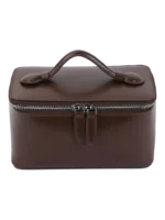 Petit vanity trousse de maquillage en cuir véritable brun avec poignée et fermeture éclair élégante pour transport pratique Petit vanity trousse de maquillage en cuir véritable brun avec poignée et fermeture éclair élégante pour transport pratique