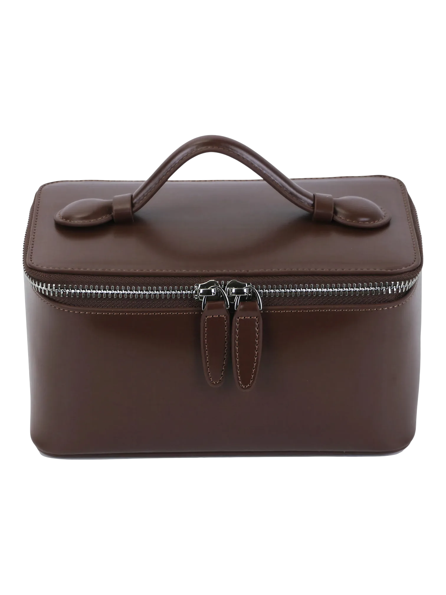 Petit vanity trousse de maquillage en cuir véritable brun avec poignée et fermeture éclair élégante pour transport pratique