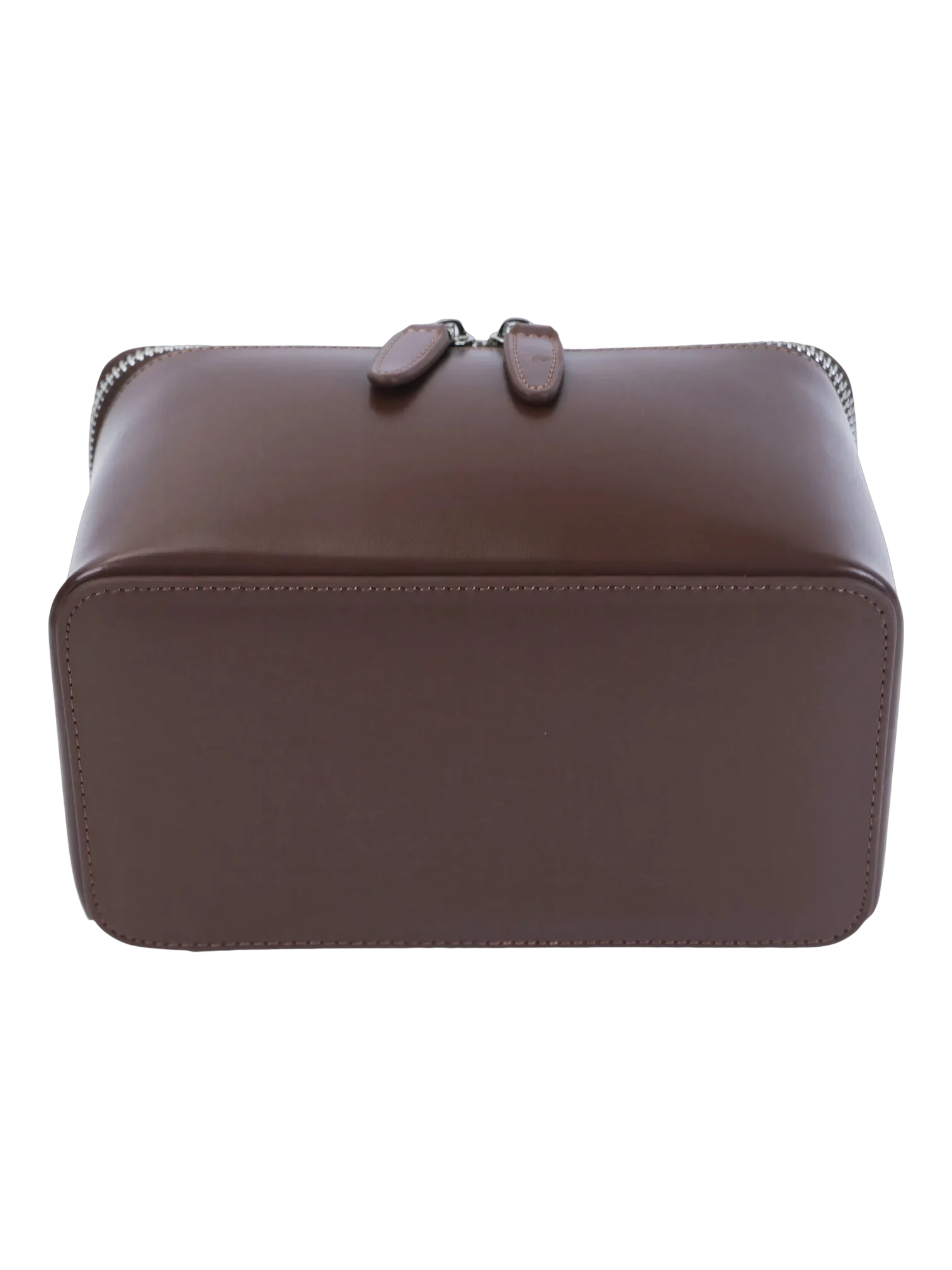 Petit vanity trousse de maquillage en cuir véritable brun élégant pour femmes avec zip design chic et pratique