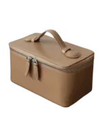 Petit vanity trousse de maquillage en cuir véritable couleur beige avec poignée zippée visage cheveux maquillage organisation