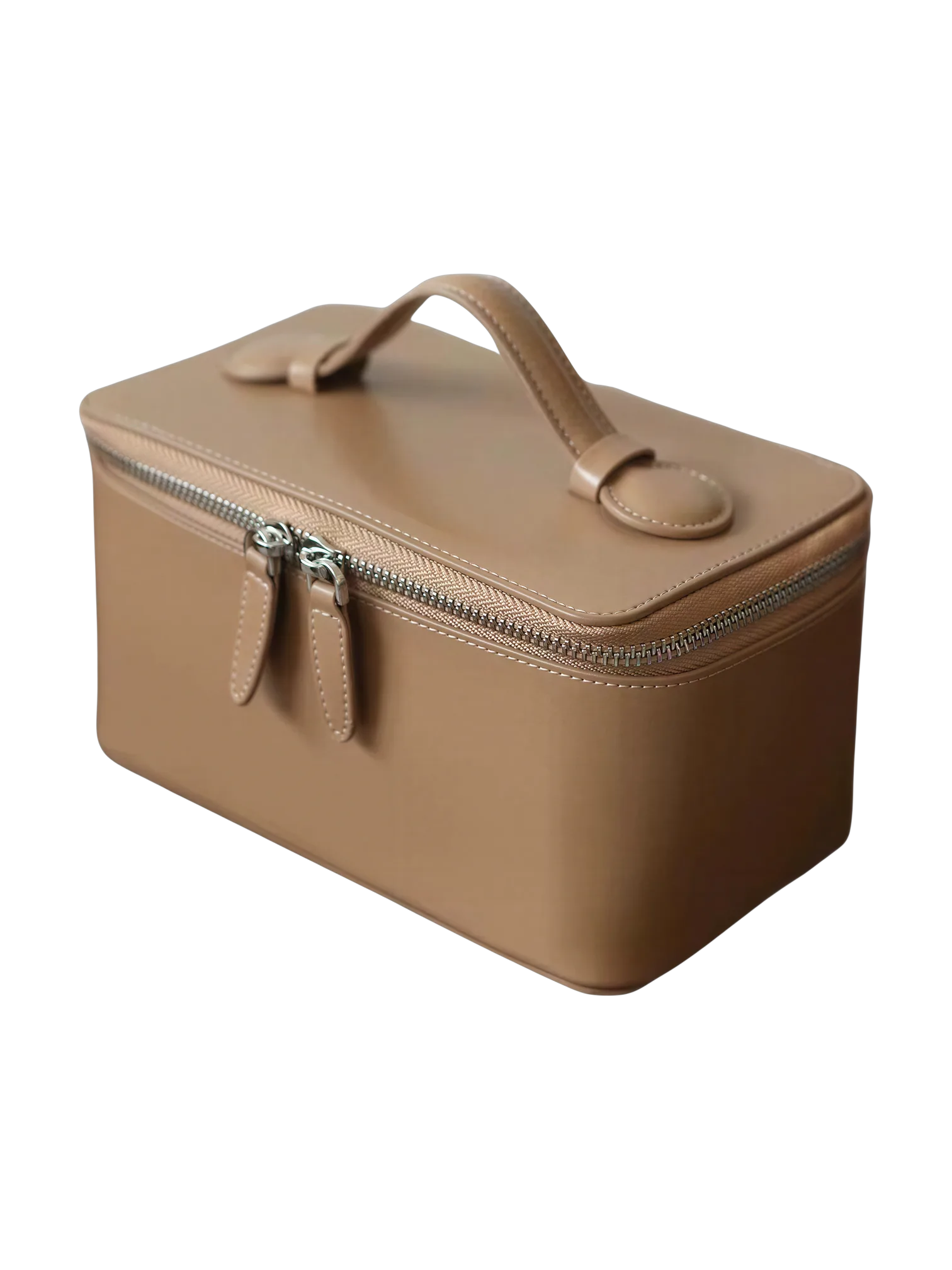 Petit vanity trousse de maquillage en cuir véritable couleur beige avec poignée zippée visage cheveux maquillage organisation