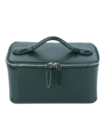 Petit vanity trousse de maquillage en cuir véritable couleur douce format moyen zippé pratique pour voyage avec poignée Petit vanity trousse de maquillage en cuir véritable couleur douce format moyen zippé pratique pour voyage avec poignée
