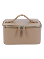 Petit vanity trousse de maquillage en cuir véritable couleur nude compacte avec poignée et fermeture éclair élégante Petit vanity trousse de maquillage en cuir véritable couleur nude compacte avec poignée et fermeture éclair élégante