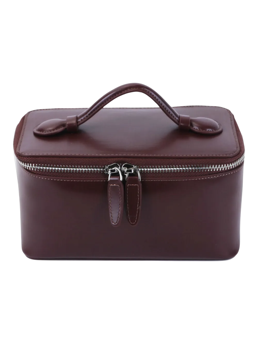 Petit vanity trousse de maquillage en cuir véritable cuir brun foncé avec poignée et zipper élégante pour femmes Petit vanity trousse de maquillage en cuir véritable cuir brun foncé avec poignée et zipper élégante pour femmes