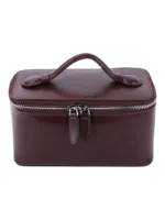 Petit vanity trousse de maquillage en cuir véritable cuir brun foncé avec poignée et zipper élégante pour femmes Petit vanity trousse de maquillage en cuir véritable cuir brun foncé avec poignée et zipper élégante pour femmes
