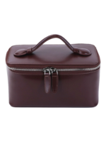 Petit vanity trousse de maquillage en cuir véritable cuir brun foncé avec poignée et zipper élégante pour femmes Petit vanity trousse de maquillage en cuir véritable cuir brun foncé avec poignée et zipper élégante pour femmes