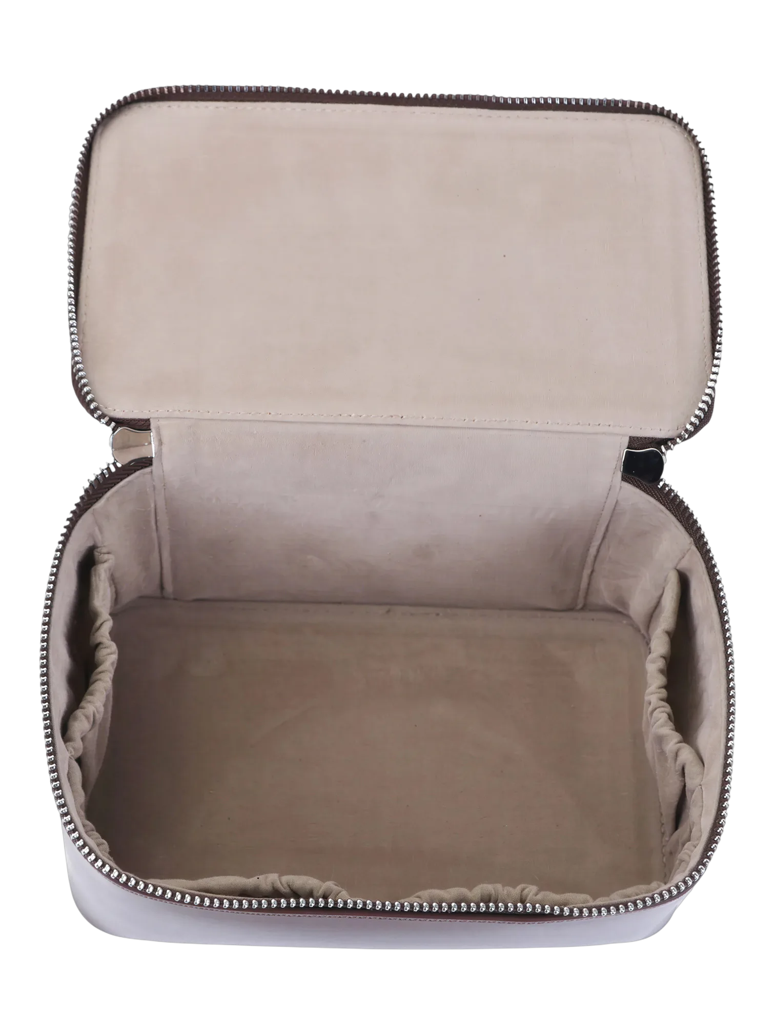 Petit vanity trousse de maquillage en cuir véritable intérieure beige avec fermeture éclair dimension pratique pour cosmétiques