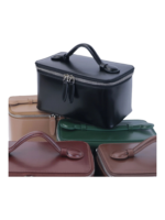 Petit vanity trousse de maquillage en cuir véritable noir brillant multi usage accessoire de beauté portable élégant Petit vanity trousse de maquillage en cuir véritable noir brillant multi usage accessoire de beauté portable élégant