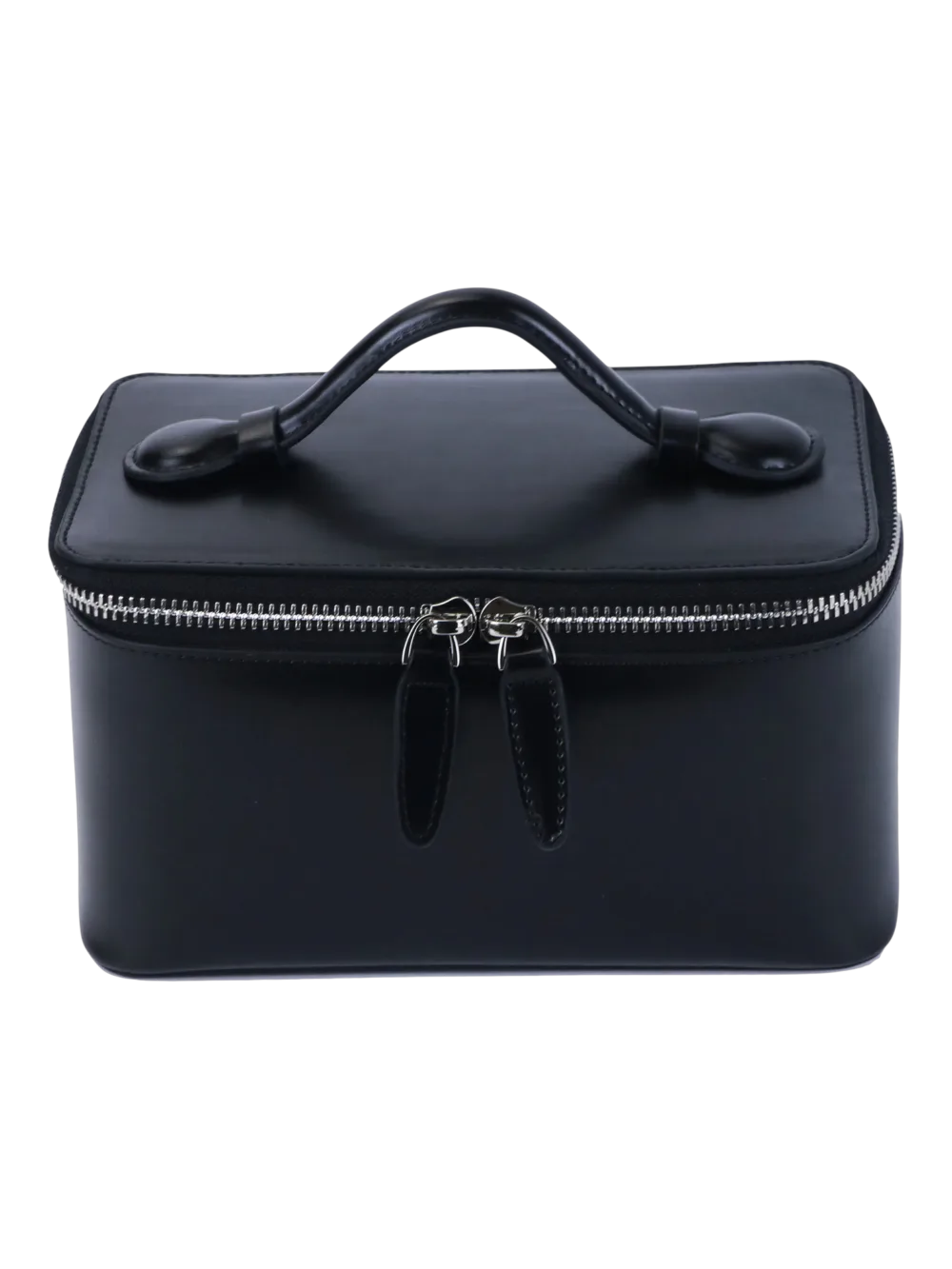 Petit vanity trousse de maquillage en cuir véritable noir haut de gamme avec poignée en cuir zipper durable pour cosmétiques