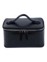 Petit vanity trousse de maquillage en cuir véritable noir haut de gamme avec poignée en cuir zipper durable pour cosmétiques Petit vanity trousse de maquillage en cuir véritable noir haut de gamme avec poignée en cuir zipper durable pour cosmétiques