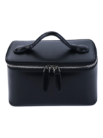 Petit vanity trousse de maquillage en cuir véritable noir haut de gamme avec poignée en cuir zipper durable pour cosmétiques Petit vanity trousse de maquillage en cuir véritable noir haut de gamme avec poignée en cuir zipper durable pour cosmétiques