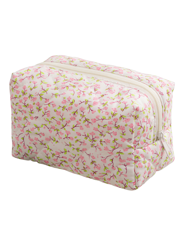 Trousse de toilette femme fleurie trousse maquillage motif fleurs colorée en tissu rose avec des fleurs petites détails féminins Trousse de toilette femme fleurie trousse maquillage motif fleurs colorée en tissu rose avec des fleurs petites détails féminins