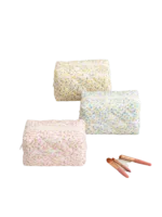 Trousse de toilette femme fleurie trousse maquillage motif fleurs colorée petits pouchs colorés avec fleurs multiples ensemble 3 pièces