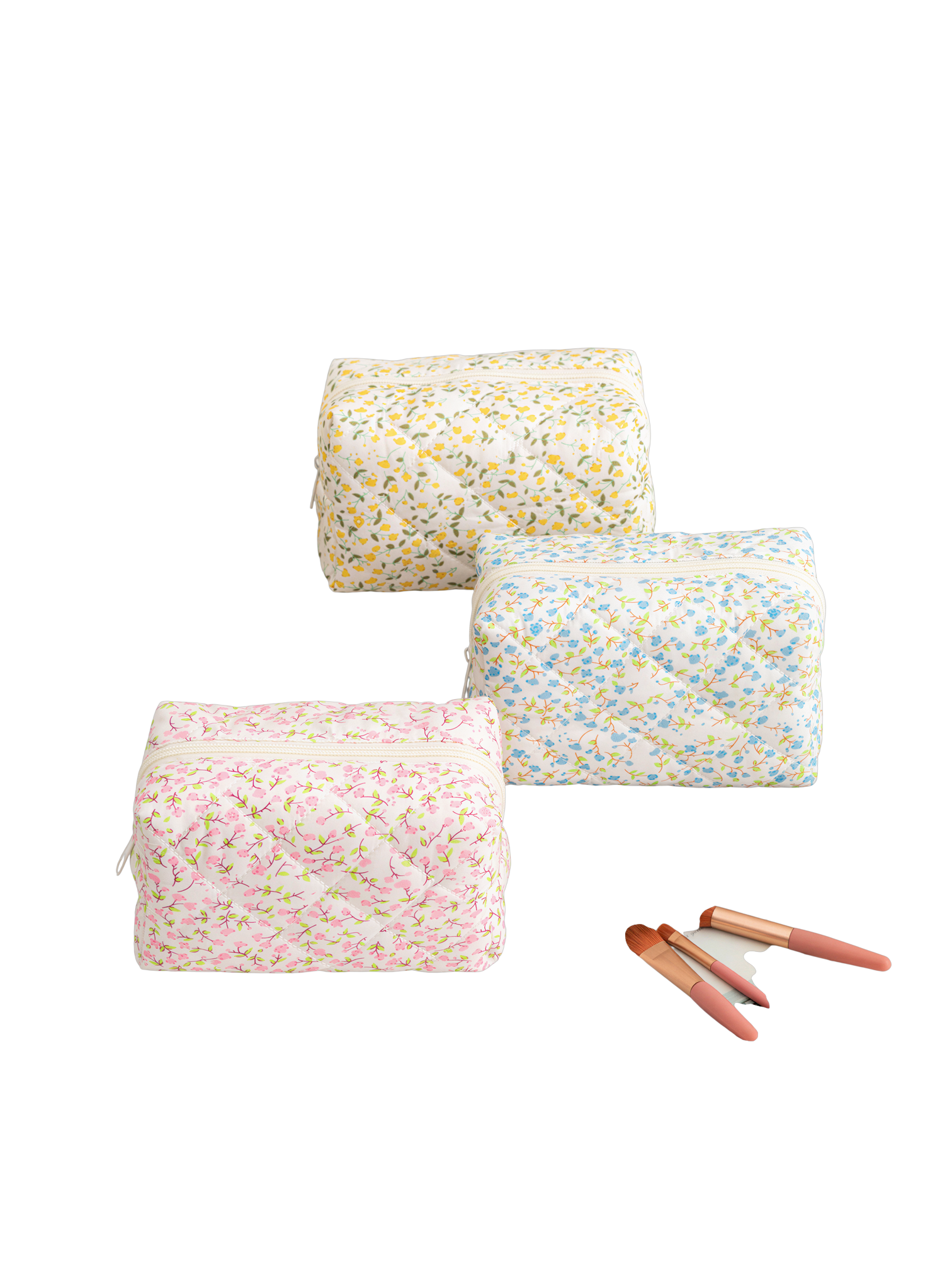 Trousse de toilette femme fleurie trousse maquillage motif fleurs colorée petits pouchs colorés avec fleurs multiples ensemble 3 pièces