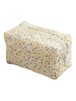 Trousse de toilette femme fleurie trousse maquillage motif fleurs colorée rectangulaire blanche jaune fleurs compacte avec zip