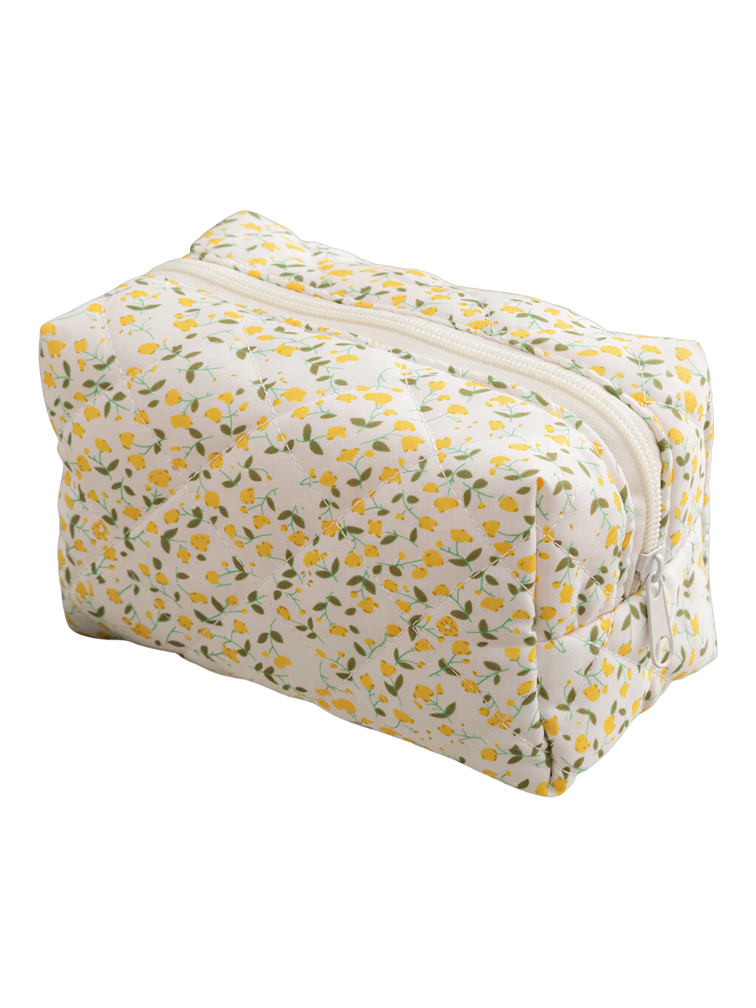 Trousse de toilette femme fleurie trousse maquillage motif fleurs colorée rectangulaire blanche jaune fleurs compacte avec zip