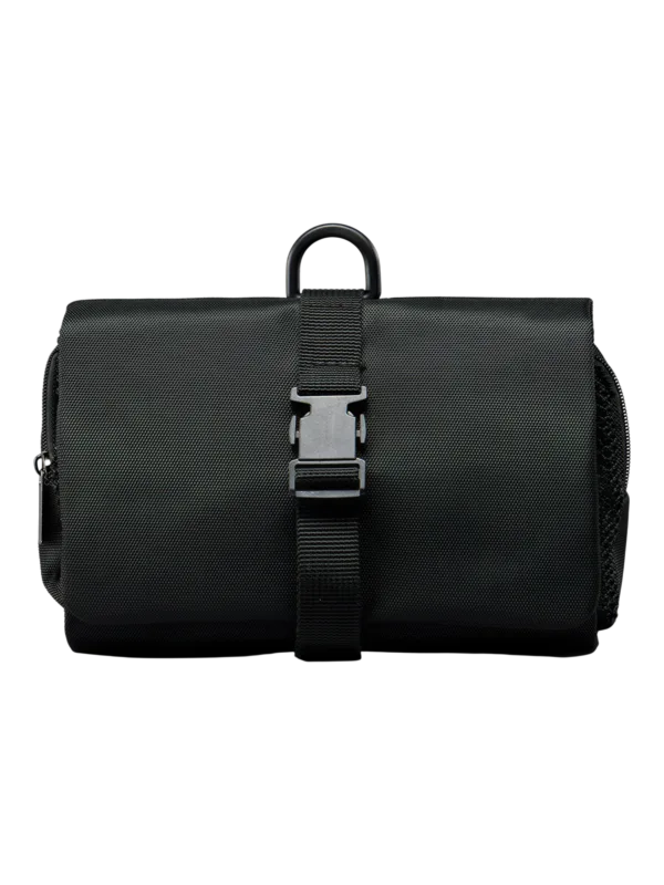 Trousse de toilette homme compacte pliable à suspendre avec multiple compartiments en néoprène noir étanche pour voyage
