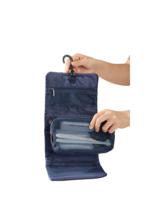 Trousse de toilette homme compacte pliable à suspendre avec multiple compartiments en nuance de bleu avec filets organisation optimale Trousse de toilette homme compacte pliable à suspendre avec multiple compartiments en nuance de bleu avec filets organisation optimale