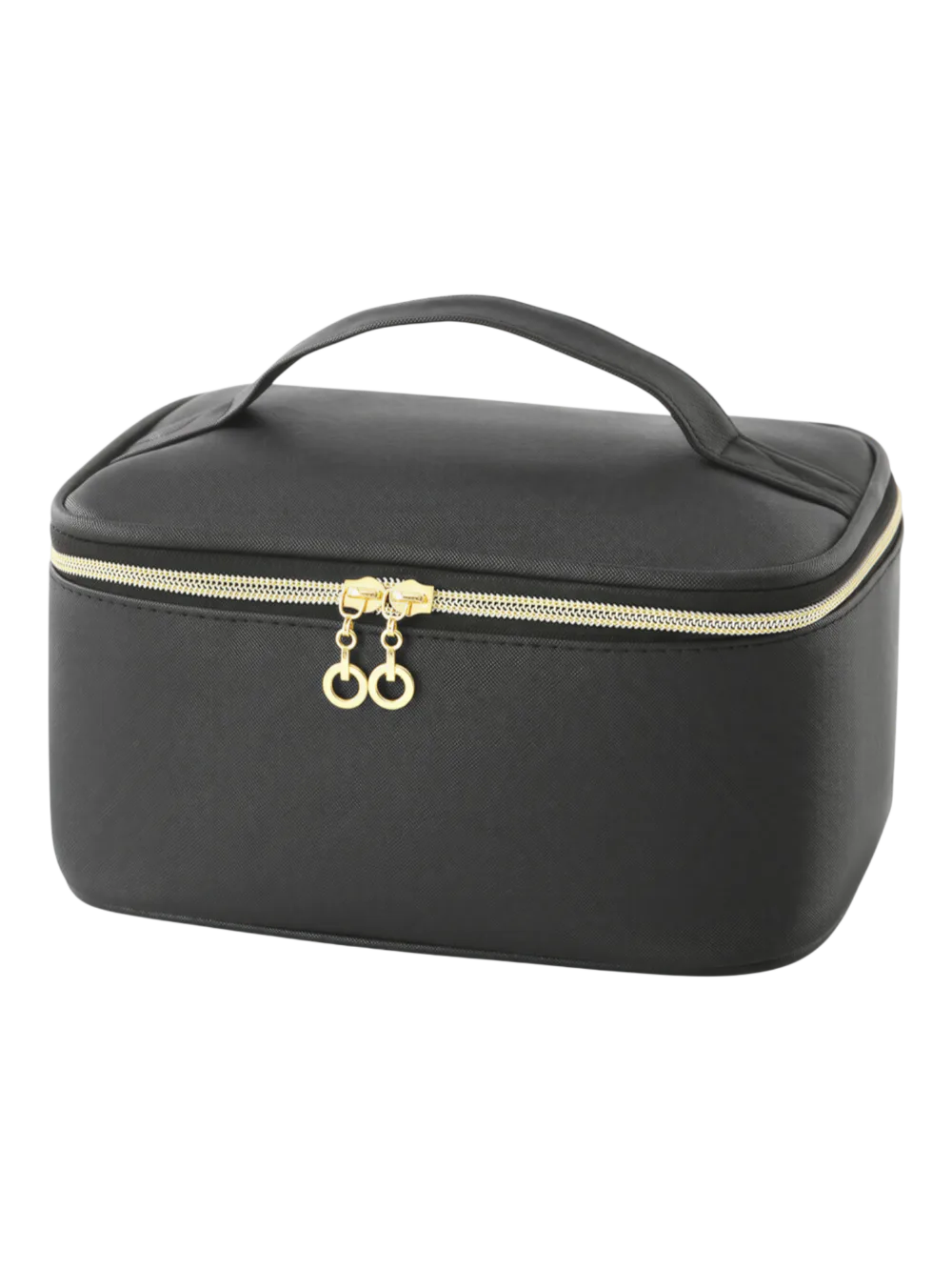 Trousse maquillage avec élastiques compartiments et rangement pinceaux noire zippee avec poignee pour cosmetiques