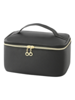 Trousse maquillage avec élastiques compartiments et rangement pinceaux noire zippee avec poignee pour cosmetiques