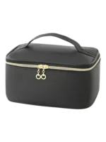 Trousse maquillage avec élastiques compartiments et rangement pinceaux noire zippee avec poignee pour cosmetiques