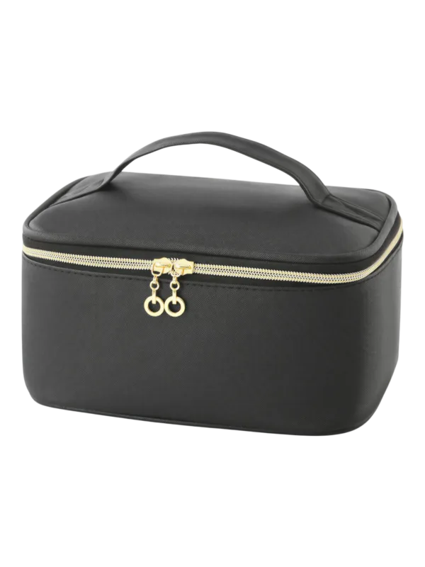Trousse maquillage avec élastiques compartiments et rangement pinceaux noire zippee avec poignee pour cosmetiques