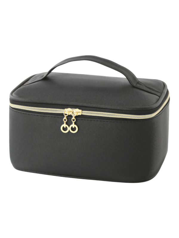 Trousse maquillage avec élastiques compartiments et rangement pinceaux noire zippee avec poignee pour cosmetiques Trousse maquillage avec élastiques compartiments et rangement pinceaux noire zippee avec poignee pour cosmetiques