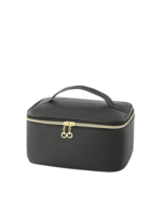 Trousse maquillage avec élastiques compartiments et rangement pinceaux noire zippee avec poignee pour cosmetiques